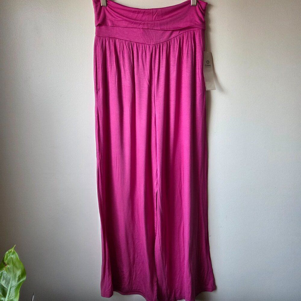 NWT MONO B PINK FOLD OVER WAIST WIDE LEG PANTS SIZE M